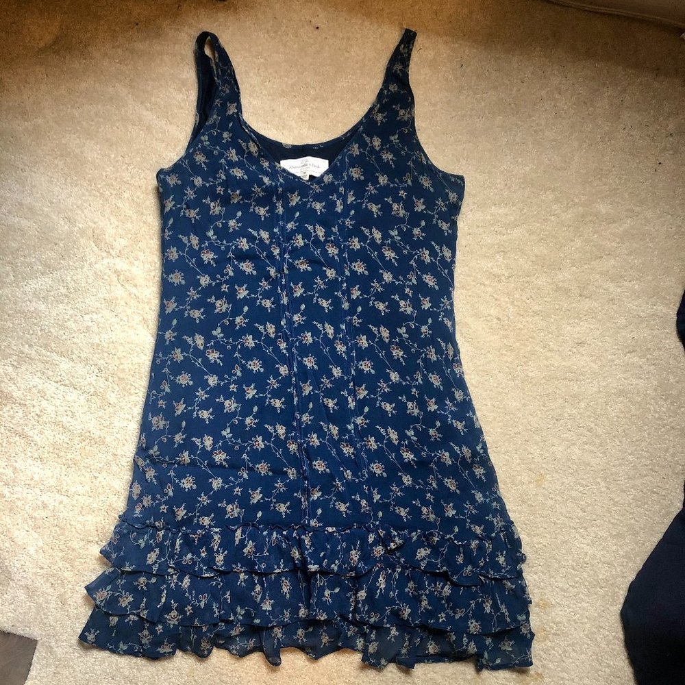 Silk Ruffle Dress, navy floral